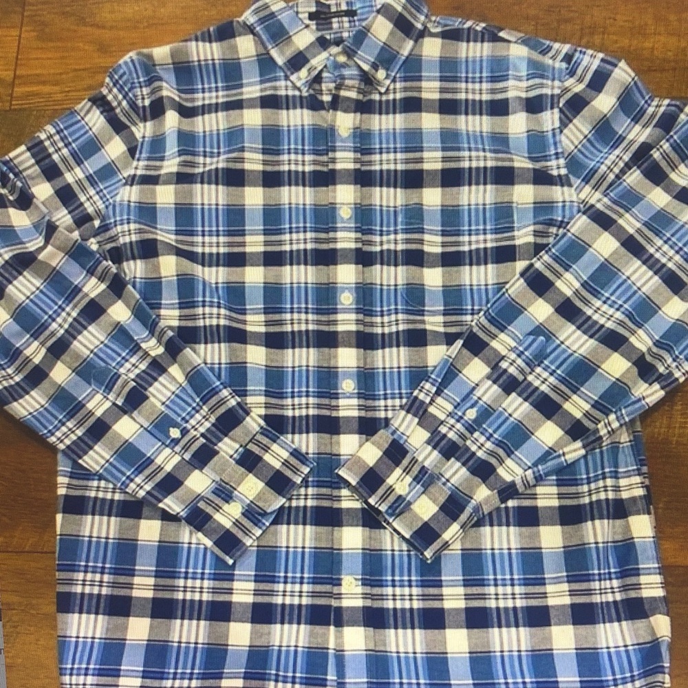 Blue and White Plaid Men's Shirt